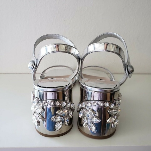 Miu Miu Embellished Sandals Heel Shoes - Silver - Picture 6 of 8